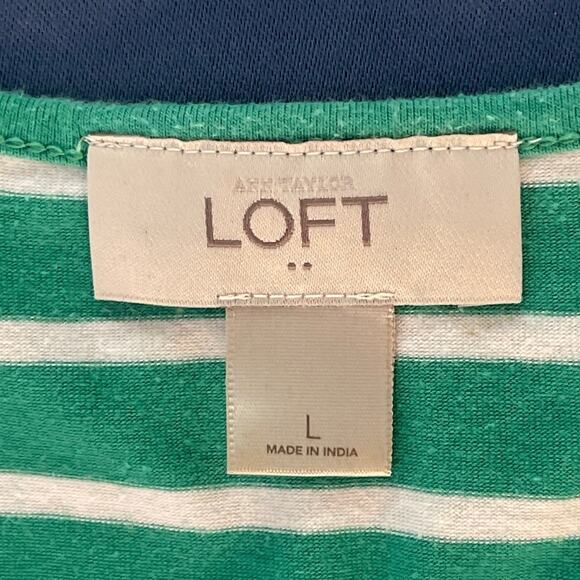 Loft Green White Stripe Sleeveless T Shirt Dress Drawstring Waist Large PreOwned - Picture 3 of 8
